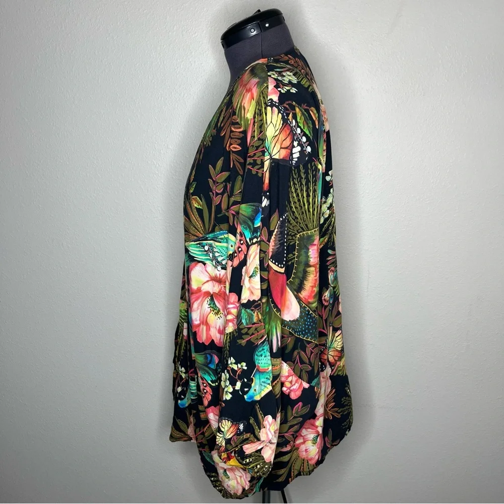 Farm Rio Floral Garden Reversible Open Front Kimono Animal Print Boho Topper - Picture 4 of 16